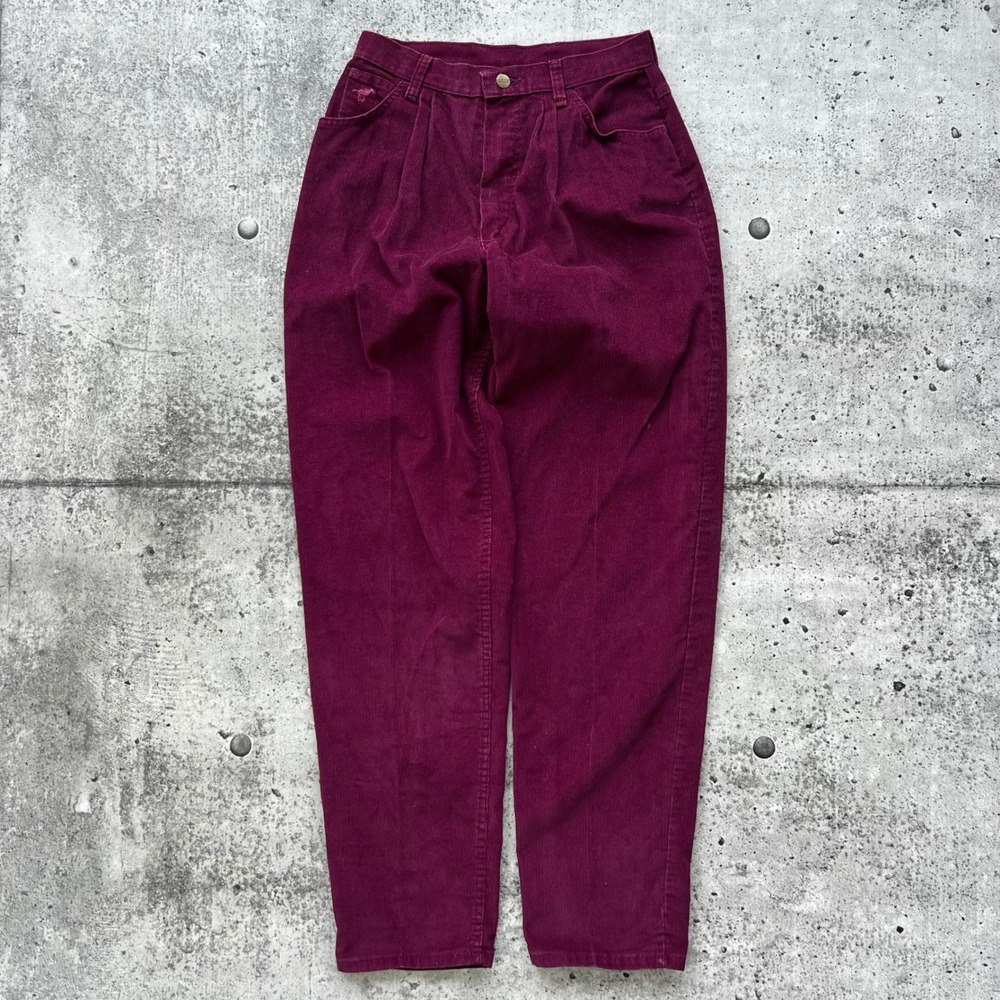 Vintage Wrangler Pants Womens 12 Magenta Western Rodeo High Waisted Corduroy 80s